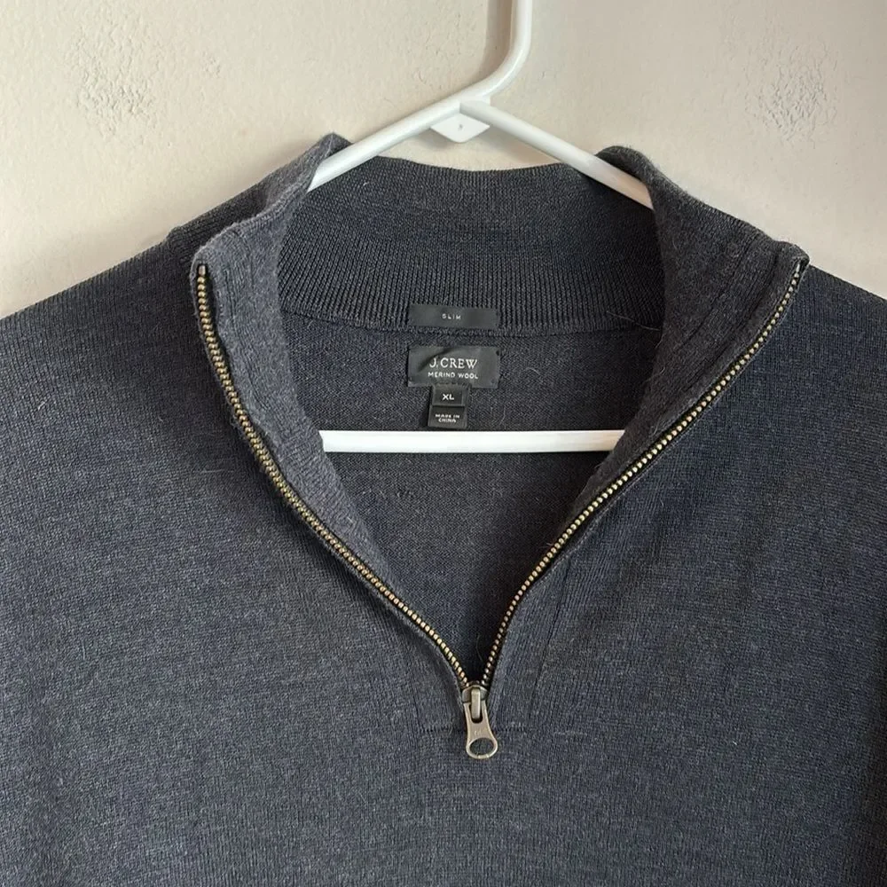 J. Crew Men's 100% merino wool dark gray charcoal Half-Zip pullover Sweater XL